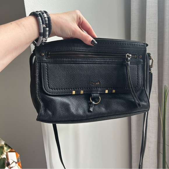 The Sak Black Pebbled Leather Crossbody Bag with Bronze Accents - Picture 1 of 6